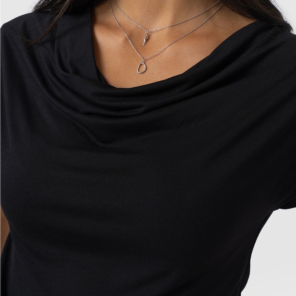 Saint+Sophia Black Cowl Neck Top